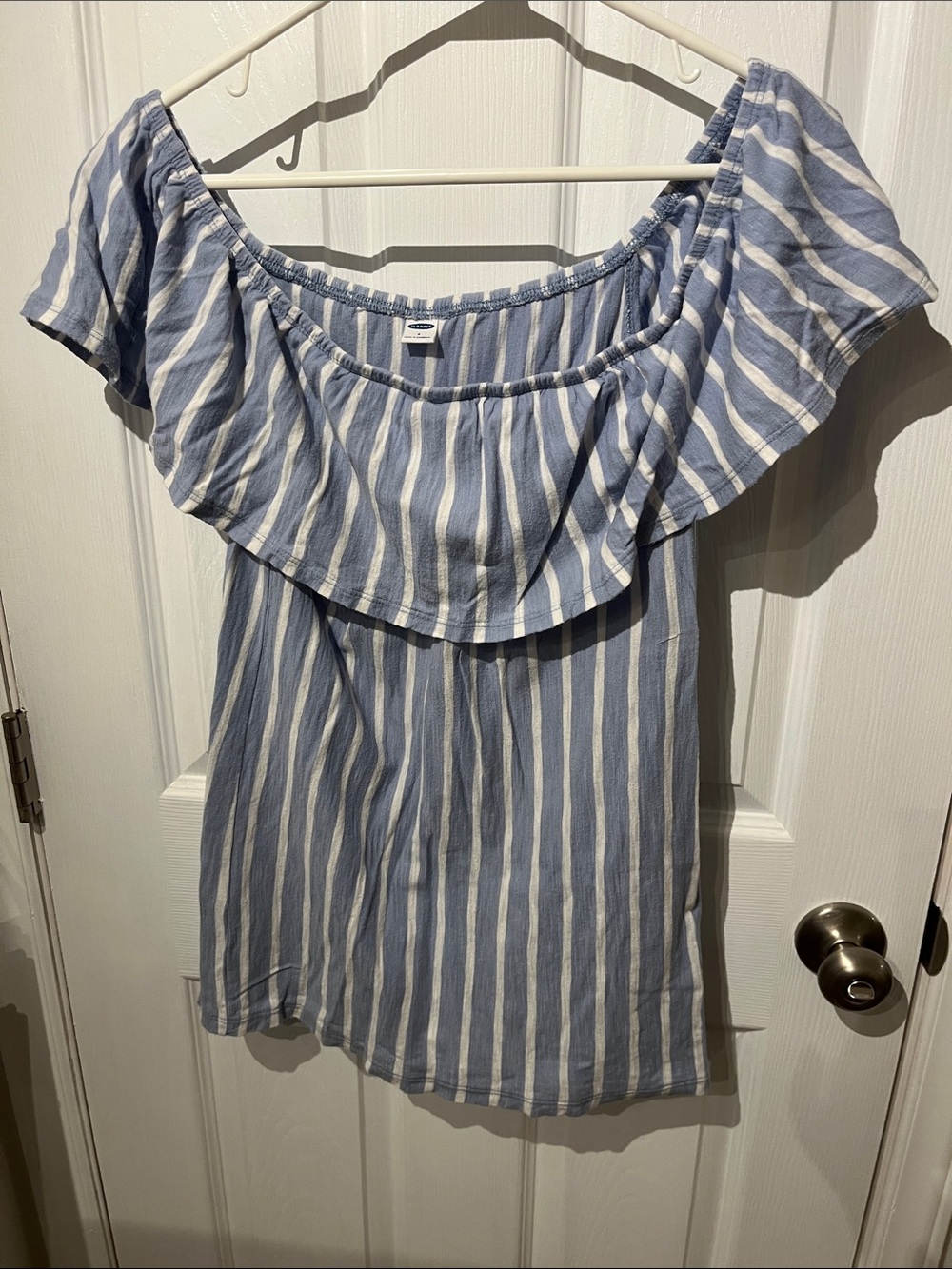 Old Navy Blue & White Striped Off-Shoulder Ruffle Camisole